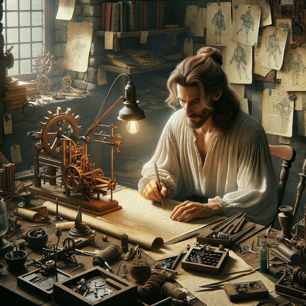 An inventor working in his studio