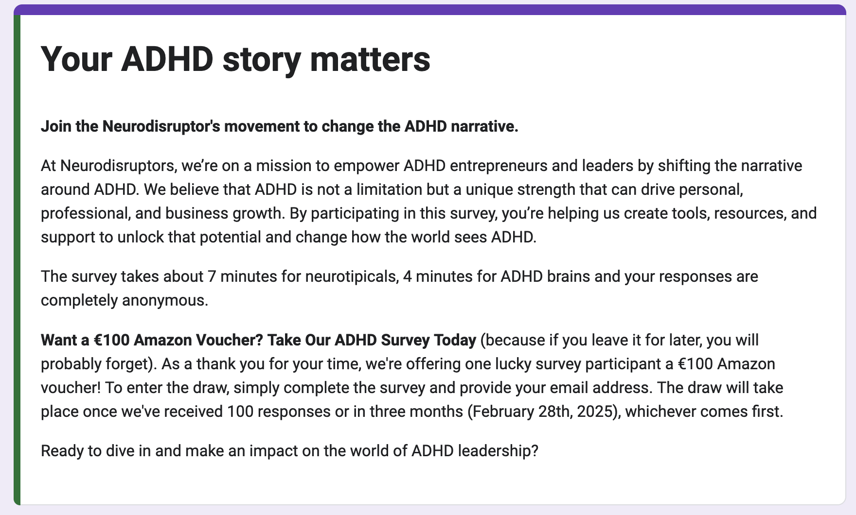 Neurodisruptor ADHD survey 2024